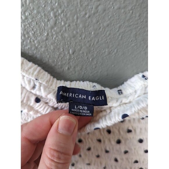 American Eagle Women's Smocked Boho Cottgecore Shirt Large Polka Dot Ruffle - Picture 3 of 4